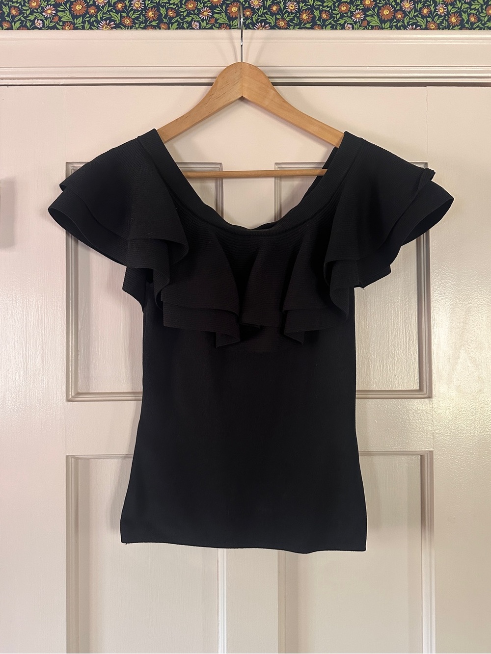 JOHN + JENN Off the shoulder black ruffle